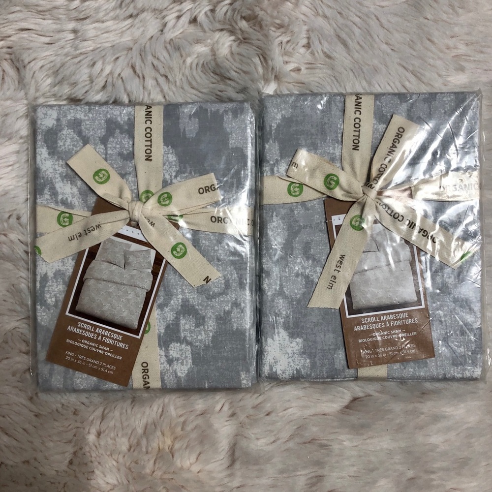 West Elm Grey Scroll Arabesque Organic King Shams - Picture 2 of 9